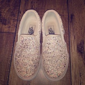 Vans girls size 13 multi glitter ✨ white slip ons!